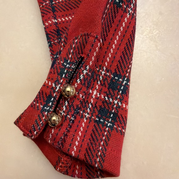 Janie & Jack Tartan Plaid Button Cuff Pant Red Navy Blue Knit Holiday Sz 4 - Picture 2 of 7